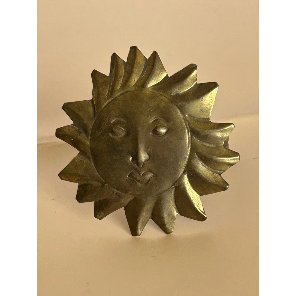 Vintage Brass Sun Face Napkin Rings Set of 4 Celestial Sunburst Made in India